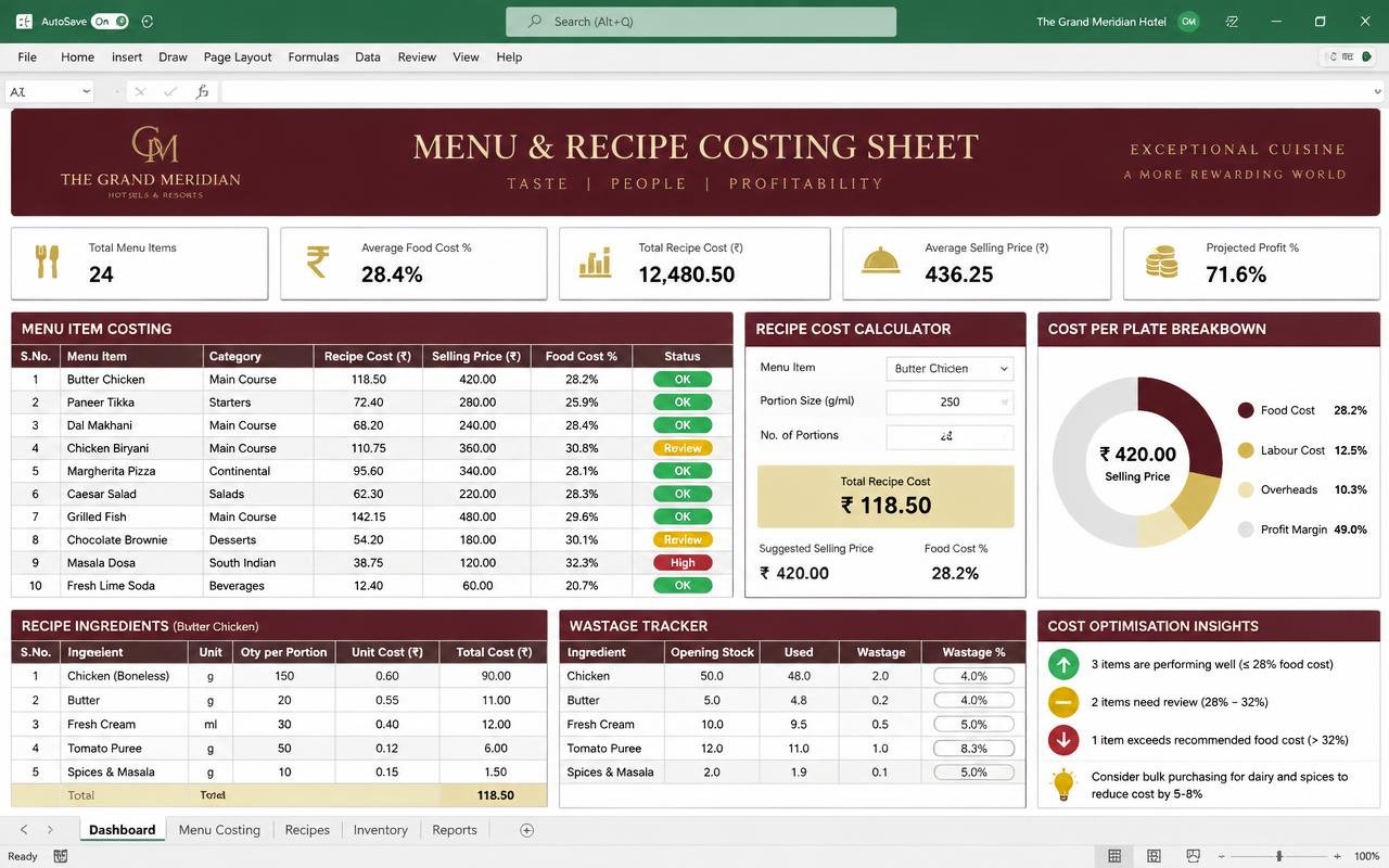 Menu & Recipe Costing Sheet
